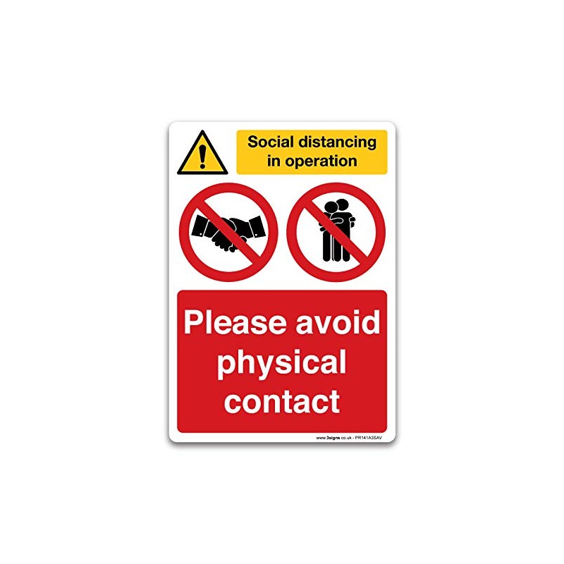 Please avoid physical contact Sign, Virus Protection Prohibition Sign, A3-420x297mm,