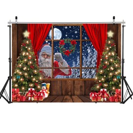 LYWYGG 7x5FT Christmas Backdrop Santa Claus Christmas Tree Backdrop Christmas Family Dinner Backdrop Photography Studio Photography Props CP-545