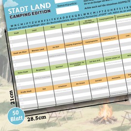 City Country Card Game Camping Edition, Gifts for Campers Men Women, Motorhome Gadgets, Camping Games Accessories 2025, from 9 Years, 50 Sheets DIN A4
