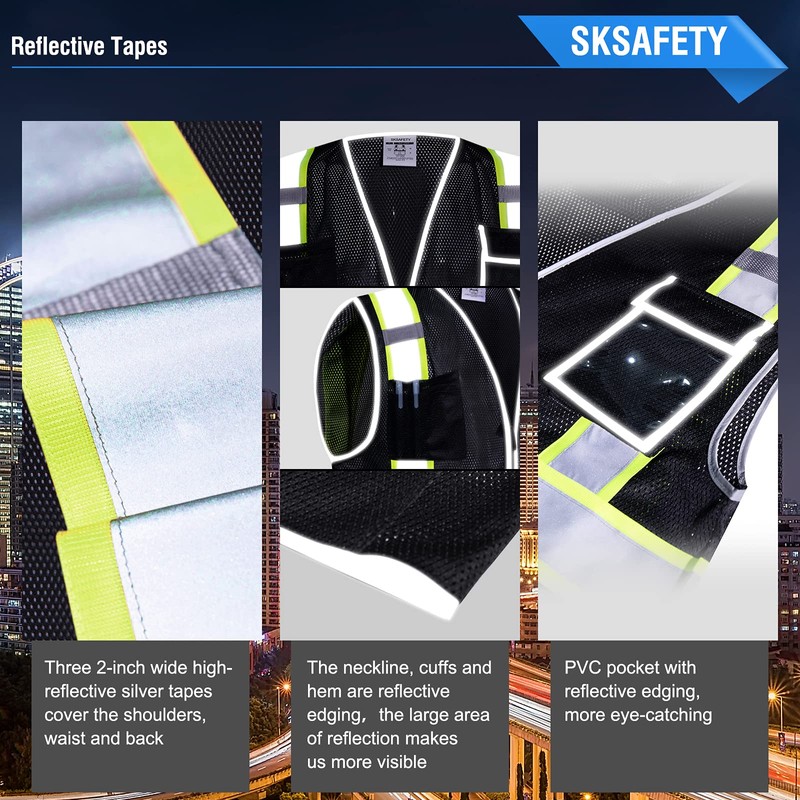 SKSafety Chaleco de seguridad reflectante de alta visibilidad, cumple con