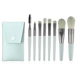Brochas para Maquillaje, Real Techniques Brochas de Maquillaje De Viaje, Mini Brocha Profesional Kit 8 Pcs, Brocha Alta Calidad Para Cara Y Ojos, Con Bolsa 8 Pcs Kit (Azul)