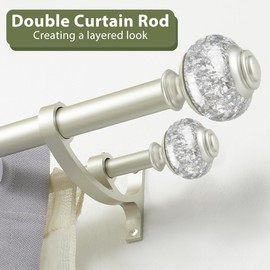 Double Curtain Rods 72 to 144 Inches(6-12 Feet) with Solid Aluminum Alloy Brackets, 1” Front and 5/8” Back Telescoping Drapery Rod for Windows, Heavy Duty Decorative Curtain Rods, Matte Silver