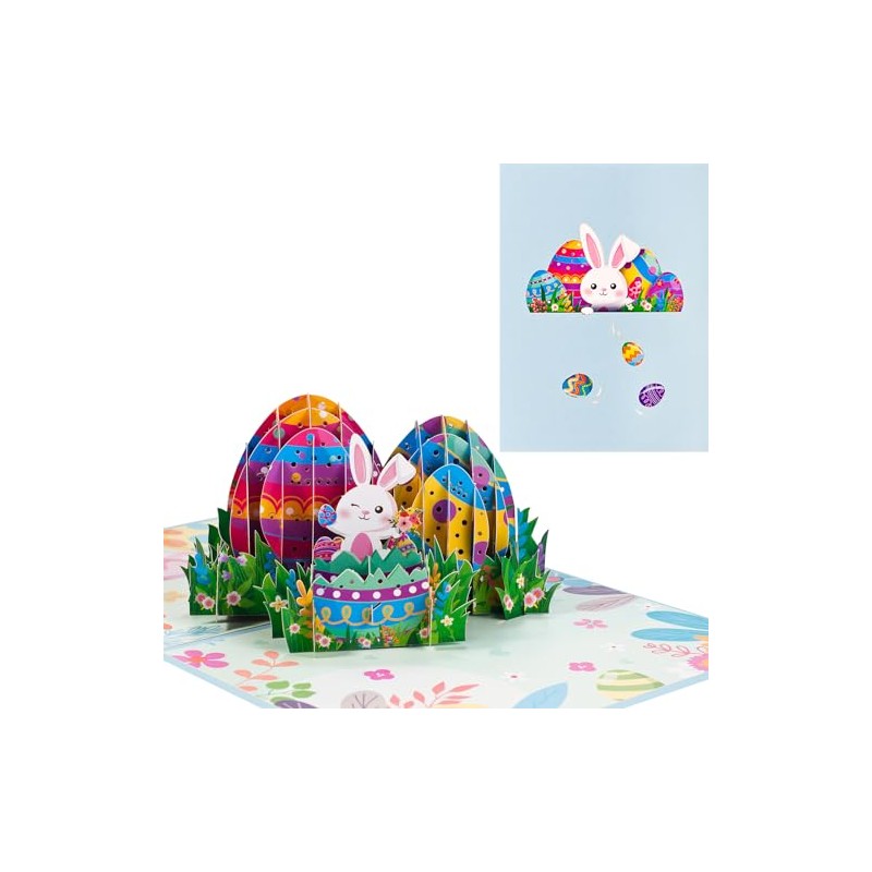 Pop-up Card Easter,3D Easter Eggs and Easter Bunny Card with