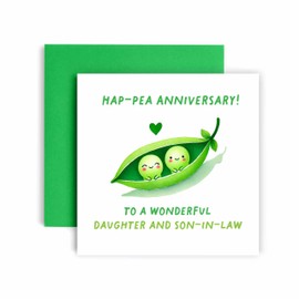 Huxters Anniversary Card for Daughter and Son-In-Law Ha-Pea Wedding Anniversary Happy Love ever after - 14.8cm (Daughter and Son-In-Law Pea)