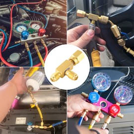 Quick Coupler Access Tee, 1/4" Tee Adapter Valve Core with Swivel Connector, Brass HAVC Tee Adapter for Gauge Deep Vacuum Pump Manifold