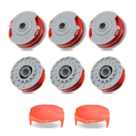 Viilich Pack of 6 grass trimmer thread spools for Flymo FLY021 513937190, standard double nylon spools with automatic feed, with 2 caps (FLY060), replacement thread spool for Flymo Contour XT/500E/500