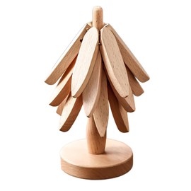 NOMIYAFIS Wooden Trivets for Hot Dishes, Tree Shape Coaster,for Pot/Bowl/Teapot/Hot Pot Holders Tree Shape Trivet Set,Trivets for Hot Dishes - 4 Wooden Trivet + 1 Stand（Beech Wood） (Walnut)