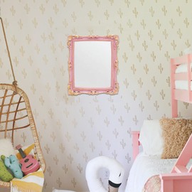 Funerom Vintage 11 x 9.5 inch Decorative Mirror, Wall Mounted & Tabletop Makeup Mirror ，Rectangle Mirror (Pink)