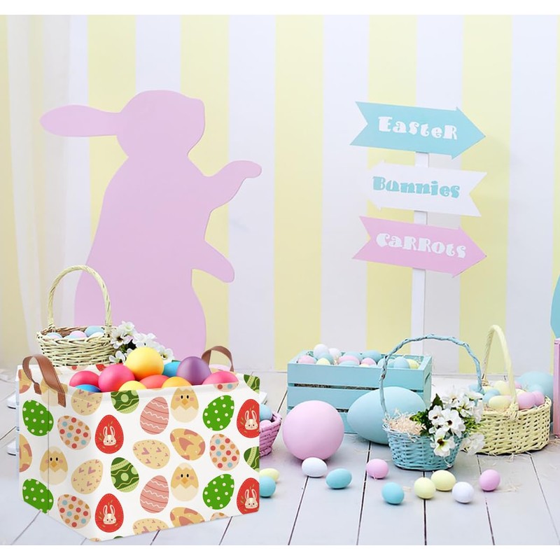 NTAOHAMPER Rectangular Easter Eggs Basket Empty,Toys Bin with Handles,Room Decor,Gift