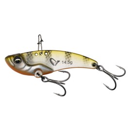 Savage Gear Vib Blade - Long Throwing Blade with Vibration and Flashing Function, Ideal for Perch, Pike and Zander in Fresh and Salt Water, Ultra Sharp Carabiner Hook, Green/Silver Ayu, 4.5 cm