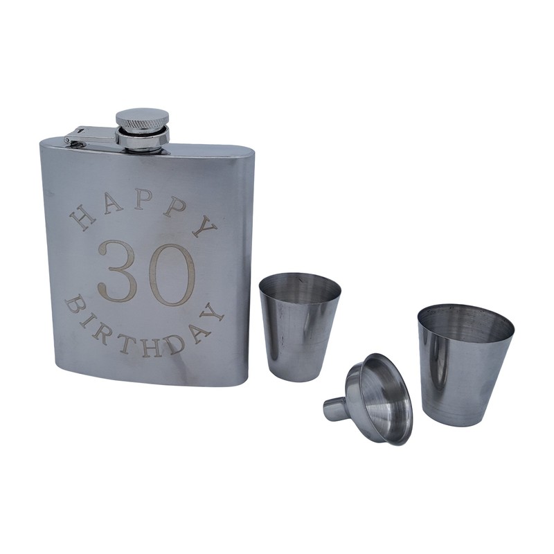 30th Birthday Flask Gift Set - 7 oz Flask Engraved