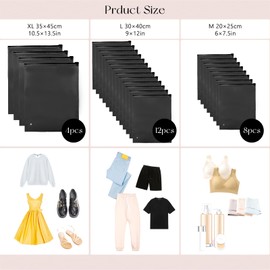 Daily Treasures Reusable Ziplock Bags, Black and Clear Frosted Double Sided Storage Bags Plastic Bags for Travel, Hospital, Maternity, Shoes, Cosmetics(3