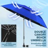 2 Pack 48.6" Double Canopy Beach Umbrella with Clamp, UPF50+