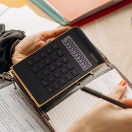 EXCEART Calculator, 10 Digit Solar Business Calculator, Thin, Fast Response, Stylish, Business Office, School, Home, Office (Black & Gold)