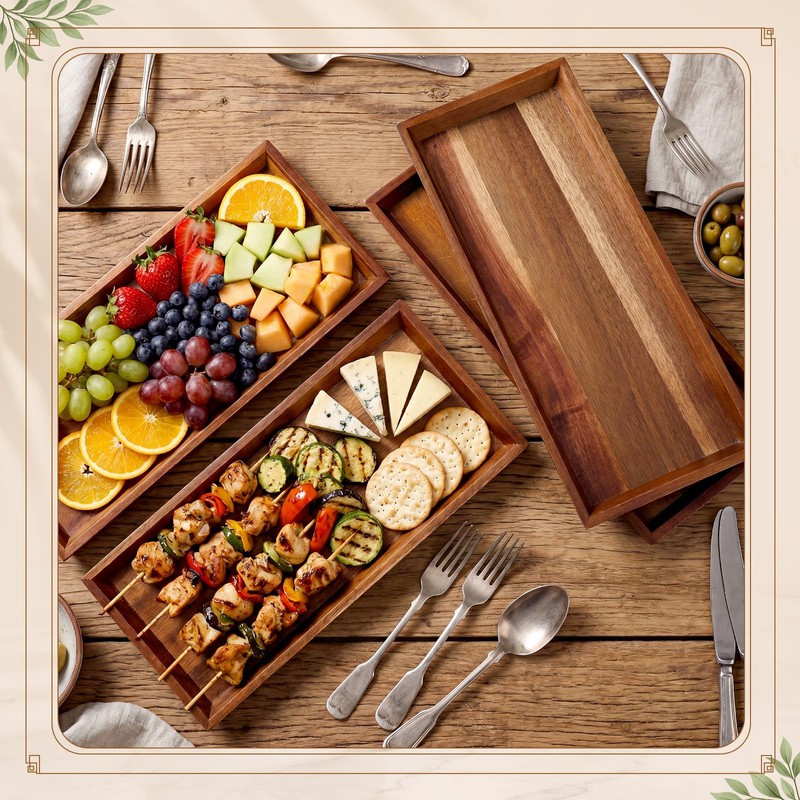 Rtteri Wooden Acacia Serving Platter Set of 4, 13.8 x