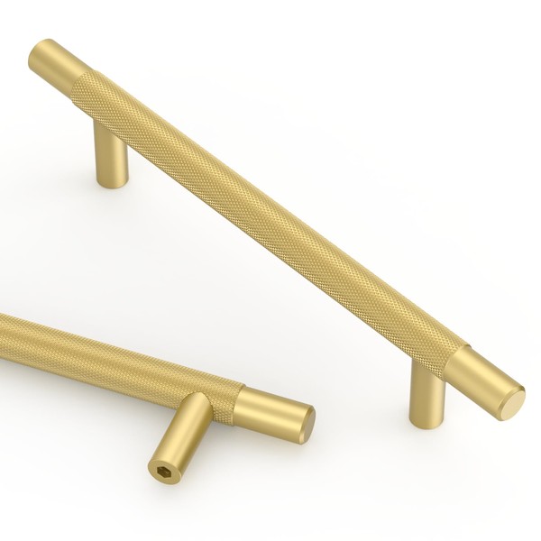 Asidrama 10 Pack 5 Inch(128mm) Brushed Gold Knurled Kitchen Cabinet