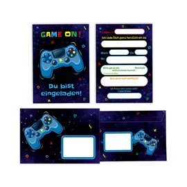 Minkocards 12 Invitation Cards Children's Birthday Boy Gamer Party Including 12 Envelopes Invitations Boys Birthday Invitations