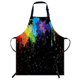 Smooffly Colorful Paint Drops ink Splashes Grunge Apron,Adjustable Neck Bib Apron for Men Women,Suitable for Kitchen Cooking Waitress Chef Apron