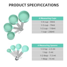 Measuring Cup and Spoons Set,8 PCS Stackable Cups and Spoons, Kitchen Gadgets for Cooking and Baking, Nesting Measure Cups with Stainless Steel Handle (Green)