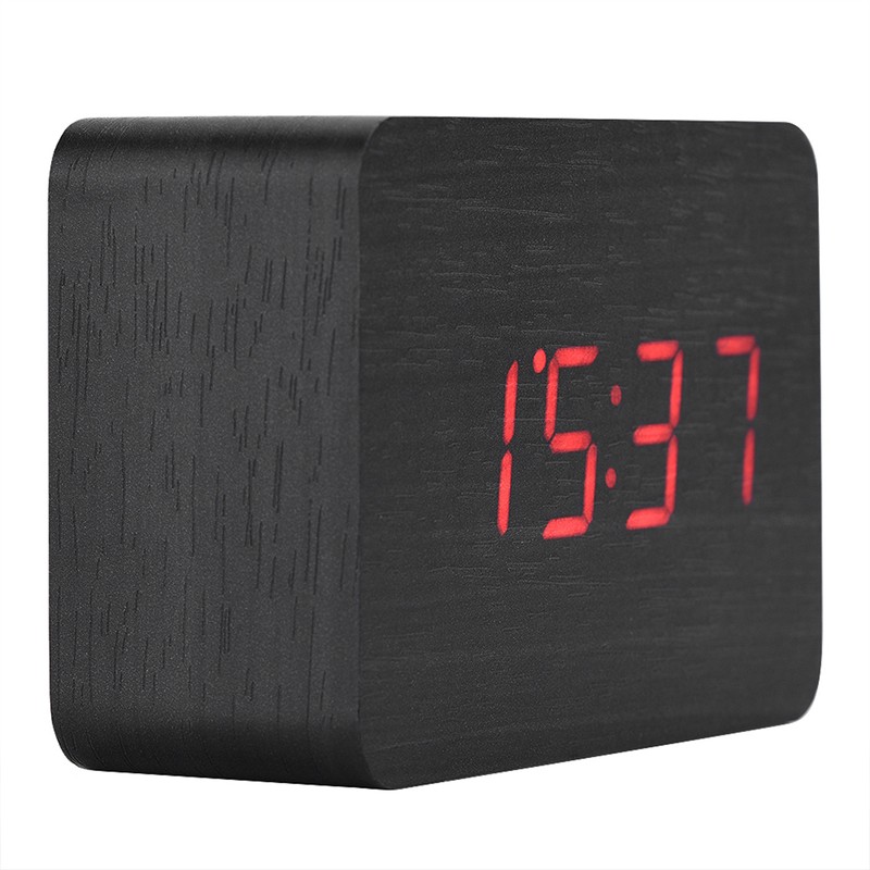 Wooden Electronic Digital Alarm Clock Temperature LED Display Sounds Control