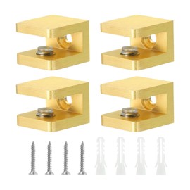 sourcing map Glass Shelf Clamp, 4Pcs Brass Glass Clamp for 5-8mm Thick Glass, Adjustable Glass Shelf Bracket Support Holder, Gold