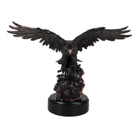 Ebros Gift 19.5" L Wings of Glory Heraldic Bald Eagle Swooping Down with Bared Talons Into Ocean Sea Waves Figurine in Bronze Electroplated Resin Finish with Museum Gallery Base Stand