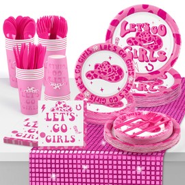 Kochorie 176 Pcs Let's Go Girls Decorations, Disco Party Supplies, Disposable Plates Napkins Cups Cutlery Table Runner Serve 25 for Cowgirl Disco Wedding Bridal Shower Bachelorette Party