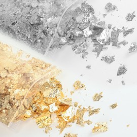 BEIHOO Gold Foil Sheet for Hair Flakes, 0.2 oz (5 g/10 g), 100 Sheets, Imitation Gold Foil, Hair Ornaments, For Coming of Age Ceremonies, Weddings, Graduation Ceremonies, Gel Nails, Self Nails, DIY Jewelry, Crafts, Resin, Fine Arts, Paintings, Decoration