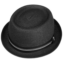 LIERYS Dawleys Pork Pie Toyo Straw Hat - Plain Hat - Unisex - Spring/Summer - Summer Hat with Striped Trim Band - Lightweight and Dimensionally Stable, black, XL