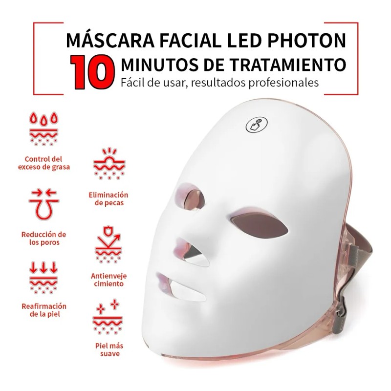 Fnbrli Máscara Led Facial De 7 Cromoterapia Elimina Acne/arrugas