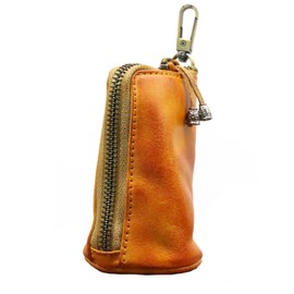 1 Pcs Leather Mini Medieval Pouch Keychain,Medieval Leather Zipper Coin Pouch,Coin Organizer,Leather zipper Pouch for Men & Women (Yellow Brown)