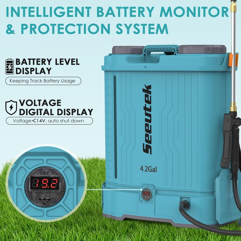 Seeutek Backpack Sprayer Battery Powered 4.2 Gallon, 0-100 PSI Electric