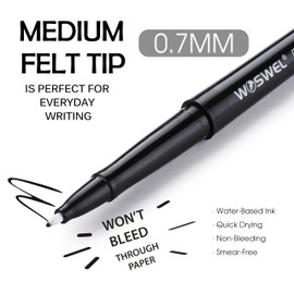 WOSWEL Black Felt Tip Pens - 60 Pack, 0.7mm Medium Point Pens for Journaling, Note Taking, Planner, Writing, Drawing