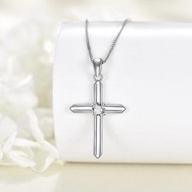 YAFEINI Religious Cross Necklace 925 Sterling Silver Crucifix Origami Cross Pendant Necklace Faith Abalone Shell Jewellery Gifts for Women Men, Sterling Silver, Abalone Shell