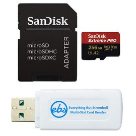 SanDisk 256GB Micro SDXC Memory Card Extreme Pro Works with Insta360 One R, One, One R 1-inch Edition Action Camera (SDSQXCZ-256G-GN6MA) Bundle with (1) Everything But Stromboli MicroSD Card Reader