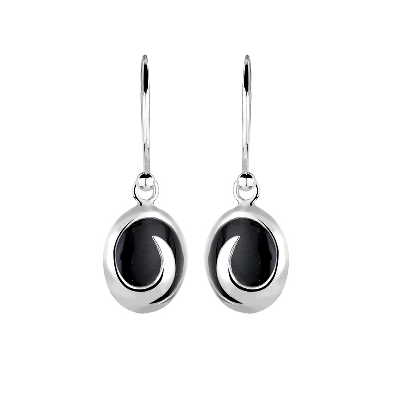 Elli Women's Earrings Wave Design with Onyx in 925 Sterling