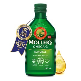 MÖLLER'S Möller's Omega 3 Lebertran | Nahrungsergänzung mit EPA, DHA, Vit A, D und E | Hochreiner natürlicher | 165 Jahre alte Marke | Superior Taste Award | Neutraler Geschmack | 250 ML