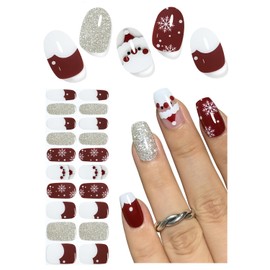 Christmas Semi Cured Gel Nail Strips, Santa Claus 20pcs Adhesive UV Sticker, Wraps for Home Manicure DIY
