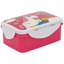 infinite by GEDA LABELS 15898 Unicorn Kids 4-Way Clip-Lock Lunch Box, Plastic, Multicoloured, 16.3 x 10.5 x 6.5 cm