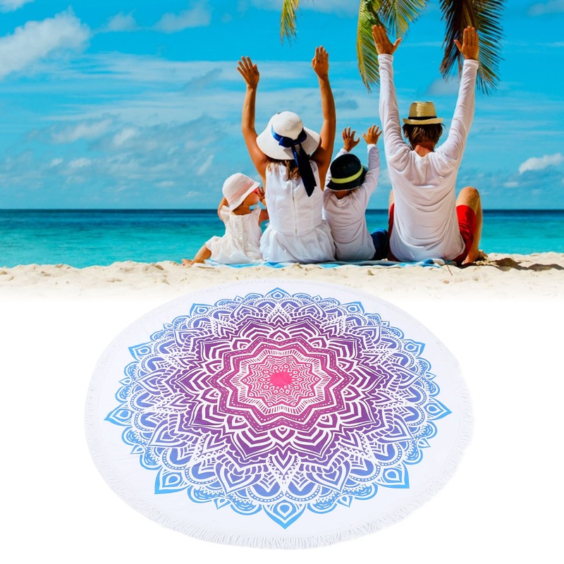 Round Beach Towel Blanket Circular Beach Tassels Blanket Oversized Picnic