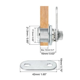 PATIKIL Cabinet Cam Lock with Key, 5/8"(16mm) Keyed Different Cam Lock Cylinder Zinc Alloy Chrome Drawer Locks Tubular Cam Removable Key for Drawer Cabinet Secure