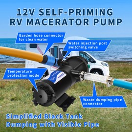 TDRRICH RV Macerator Waste Water Pump 12V,15PSI 12GPM Portable Sewage Chopper Pump Kit with Hose for Boat,Self-Priming RV Black Sewer Pump for Waste Water Dumping for Toliet Yacht Kitchen Marine