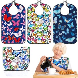 Paquete de 3 baberos para adultos para mujer, protector de ropa con recogedor de migas | Waterproof & easy-clean fabric, machine washable, 2 fastening
