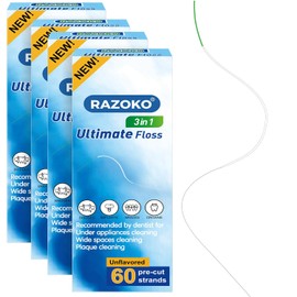 RAZOKO 3-in-1 Floss for Braces, 240 Pre-Cut Strands | Floss Threaders, Spongy & Regular Floss for Bridges & Wide Gaps