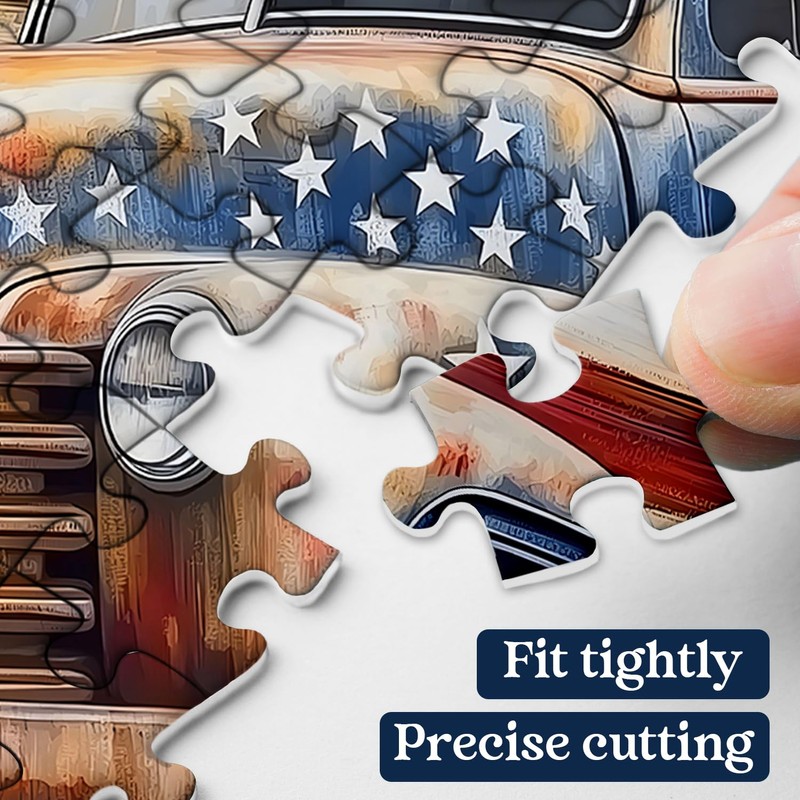 American Truck Puzzles for Adults 1000 Pieces, Vintage USA Flag