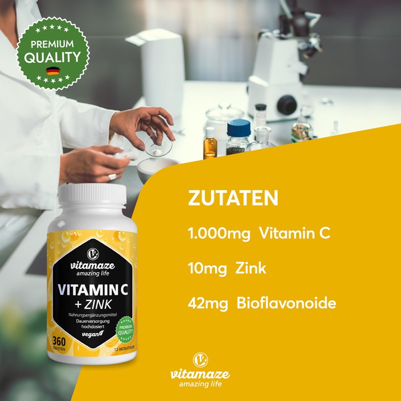 Vitamin C High Dose 1000 mg + Zinc, 360 Tablets