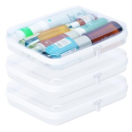 Mihkiom 3Pcs Clear Zipper Pouches, White BIiss Plastic Bins for Organizing, Hard Clear Hard Shell Zipper Case Makeup Bag & Travel Organizer for Storage Cosmetics, Puzzles, 10 x 8 x 2.4 Inch