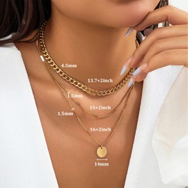 REBUCINA Golden Necklaces for Women,Adjustable Layered Necklaces for Women,Golden Layered Necklace,Golden Pendant Necklace Jewellery Set Bar/Round/Coin Pendant Necklace Suitable for Ladies and Girls