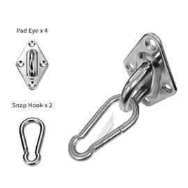 SunnyRoyal Shade Sail Hardware Kits for Rectangle Stainless Steel Accessary Includes Turnbuckles Pad Eyes Snap Hooks Screws Installation Tighten Sail to Install (6 inches)