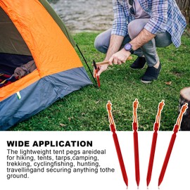 Tent Pegs, Pack of 12, 18 cm Camping Pegs for Tent Awning, Stable, Aluminium Tent Pegs, Steel for Most Ground Types, Ground Anchors with Transport Bag/Reflective Rope (Red)
